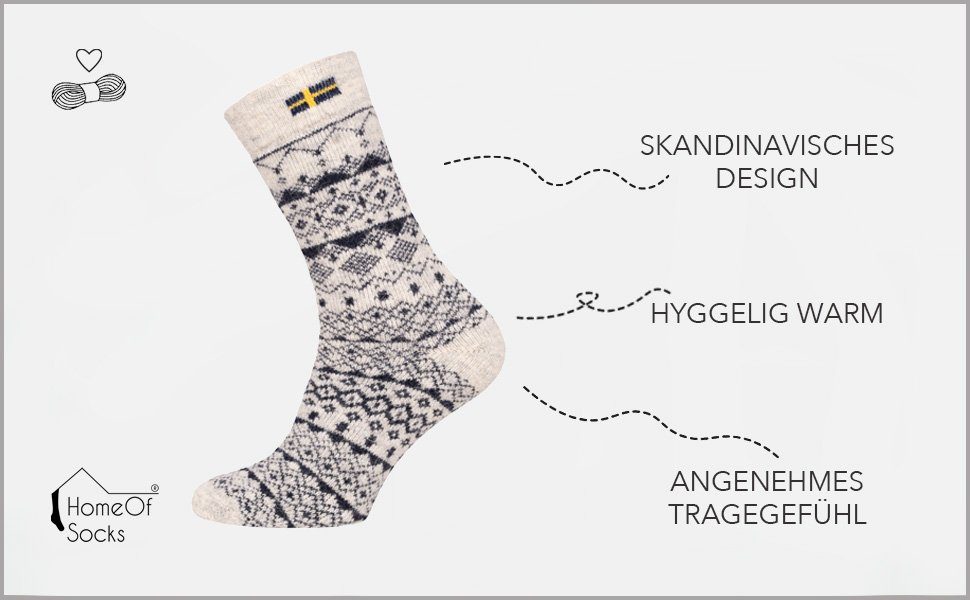 Wollanteil Design Navy Norwegischem 80% Schweden" Warm Hyggelig "Jacquard Socken Nordic Skandinavische Kuschelsocken Norwegersocken Hoher HomeOfSocks Wollsocke Dicke