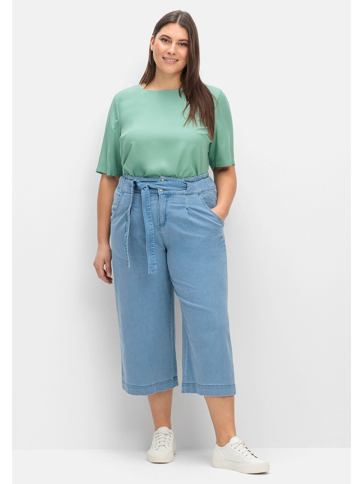 Sheego Stretch-Jeans Große Größen mit High-Waist-Bund und Bindegürtel