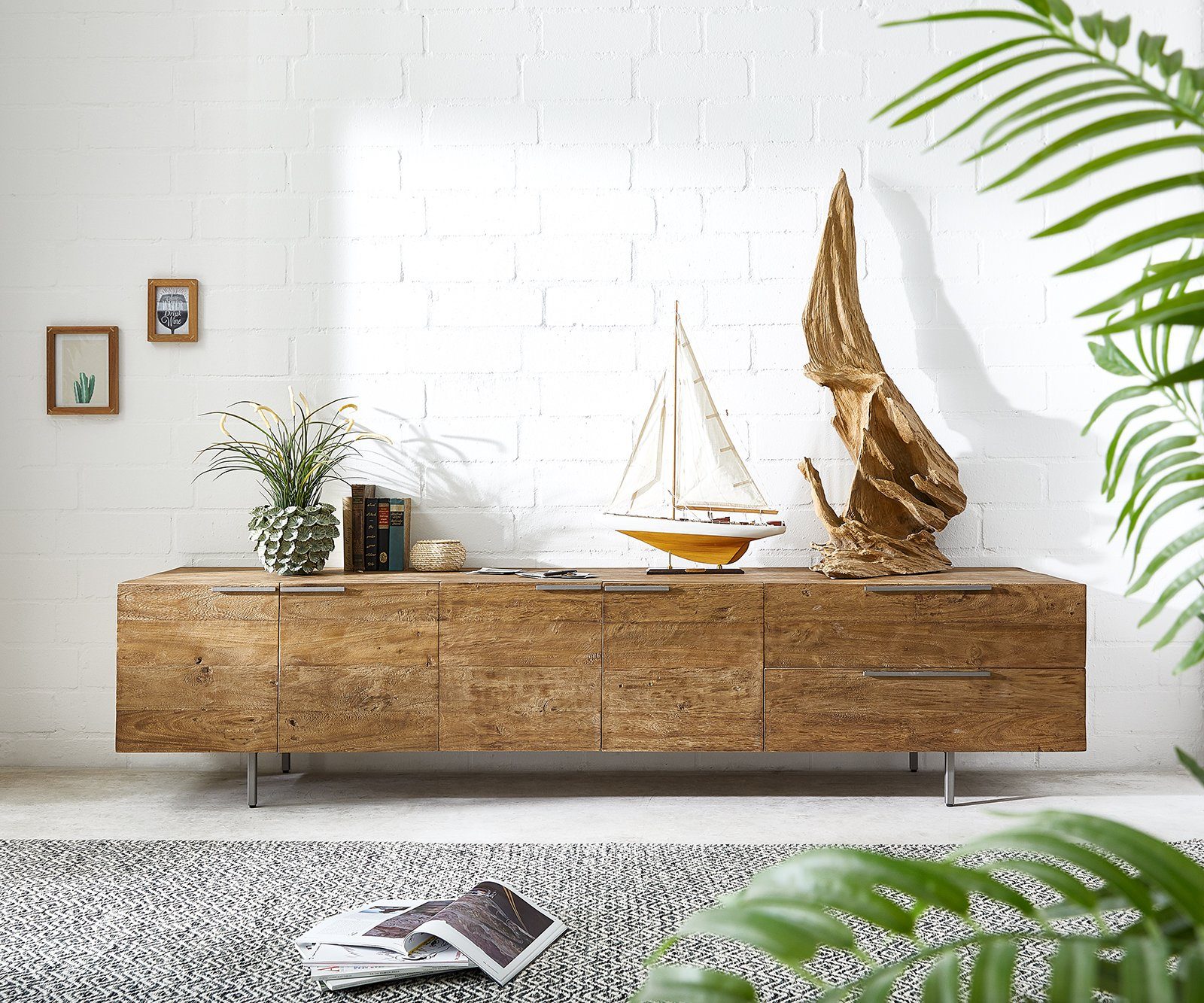 DELIFE Sideboard »Pascale«, Natur 230x48x55 cm Exotic Wood ...