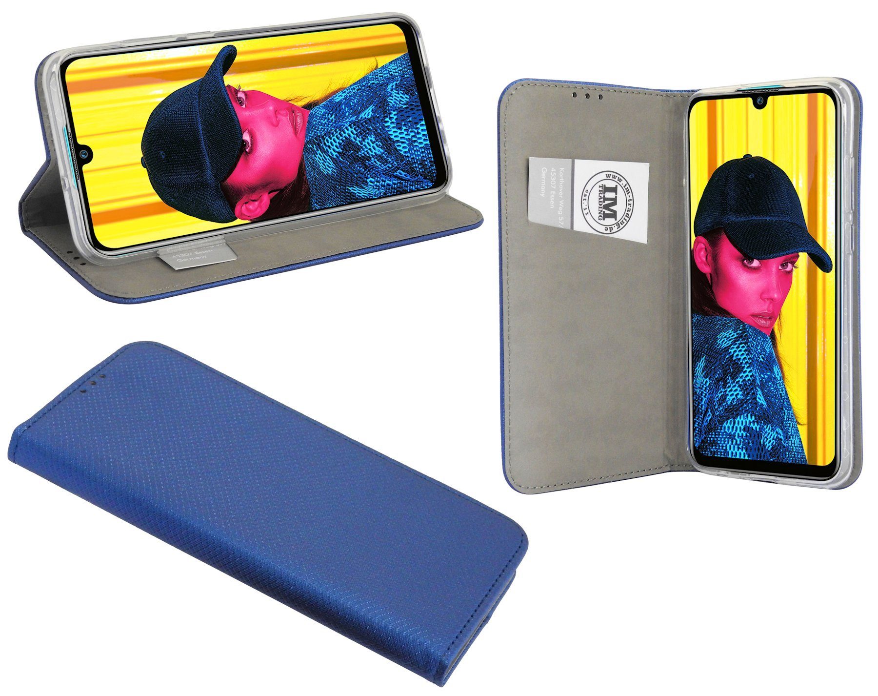 cofi1453 Handyhülle Elegante Buch-Tasche Hülle Smart Magnet, Kunstleder Schutzhülle Handy Wallet Case Cover mit Kartenfächern, Standfunktion Blau