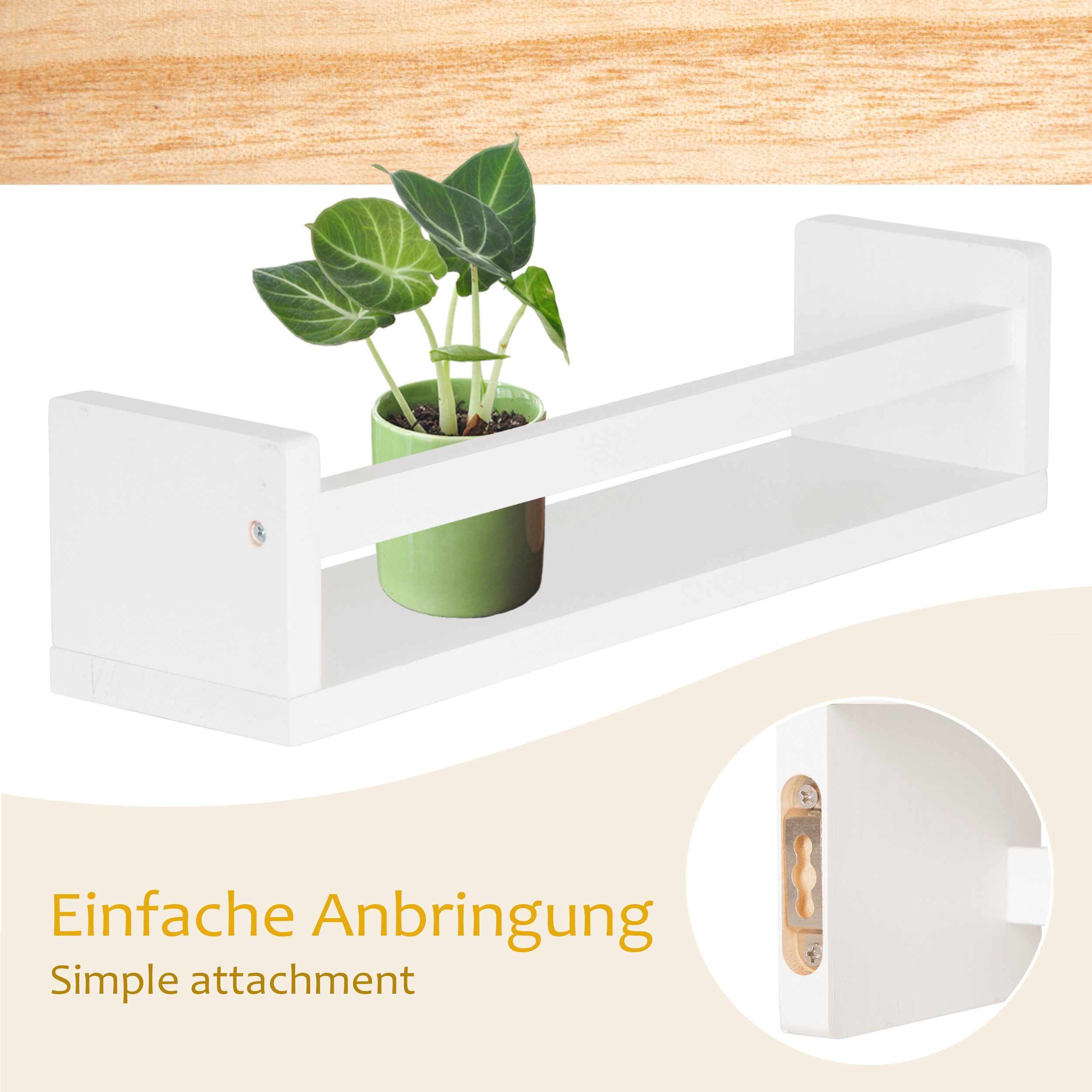 ONVAYA Wandregal Massivholz ǀ Naturholz oder Weiß ǀ 4er-Set aus Holz – Bild 5 von 5