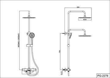 KOMIRO Duschsystem Dreifunktions-Duschsystem mit Thermostat, Duscharmatur,Regendusche Überkopfbrause 25cm Handbrause 3 Strahlarten