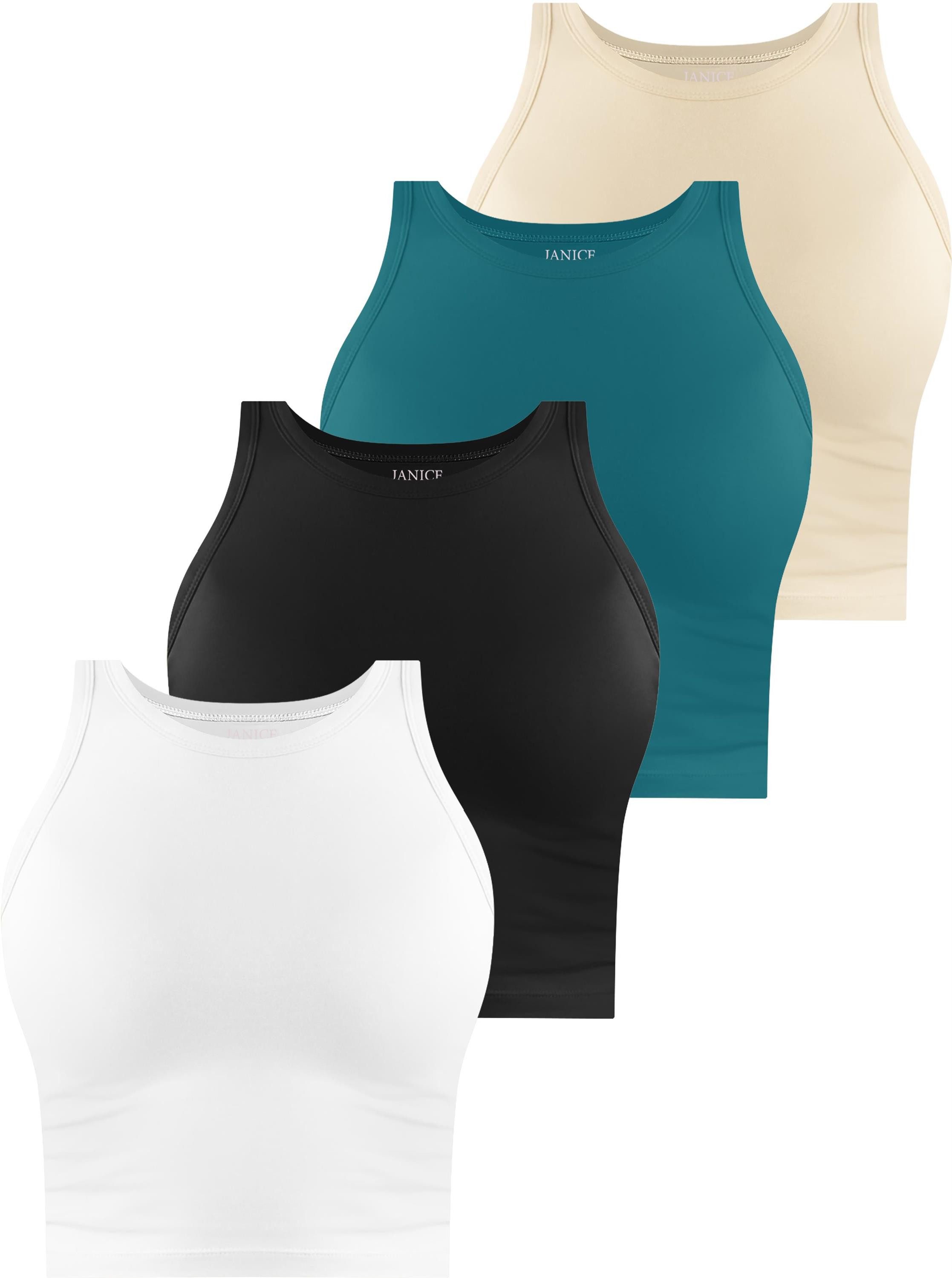 Janice Tanktop 4 x Damen crop Top hochgeschlossen Niah Kurzes Tanktop aus Baumwolle