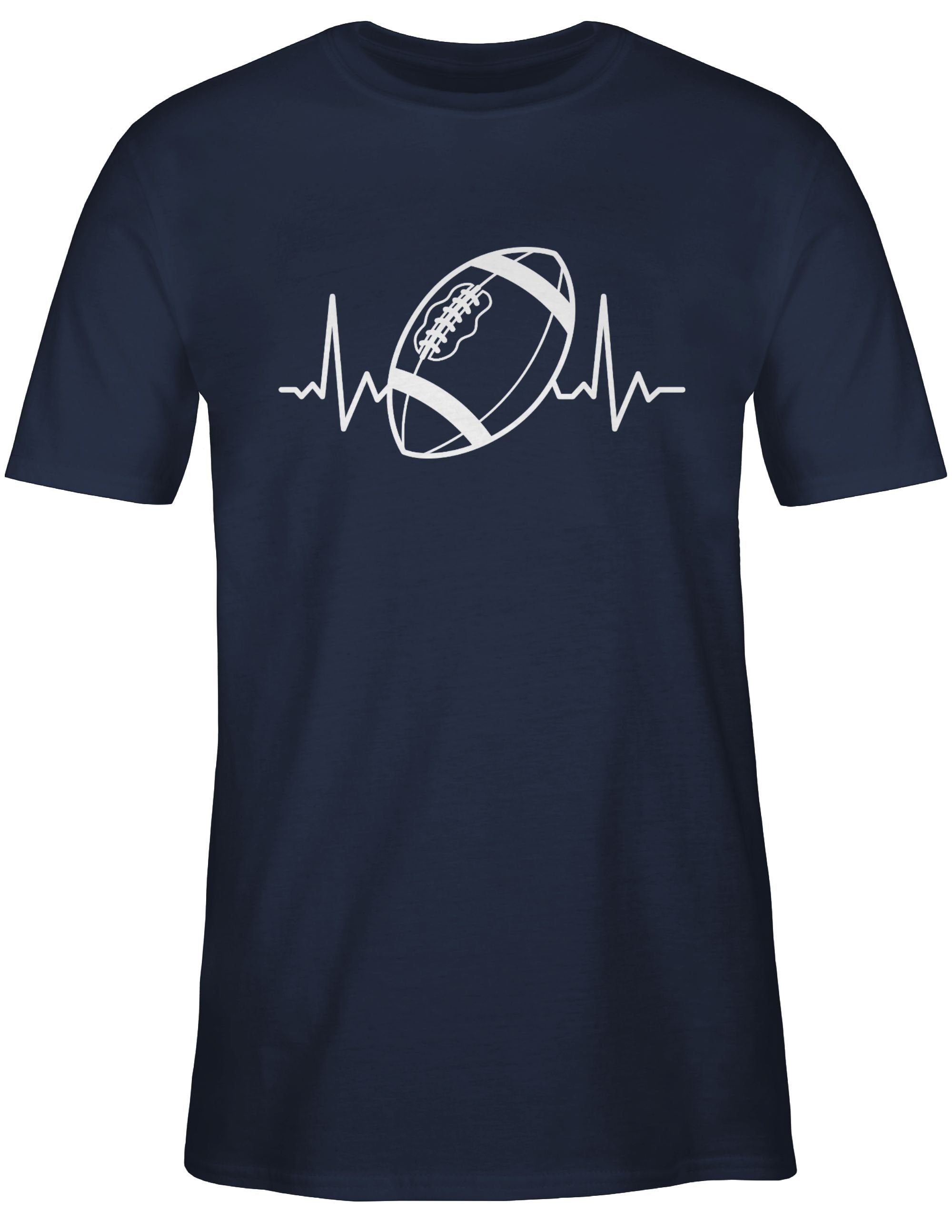 T-Shirt Football Herzschlag Blau Football 02 weiß - Navy American NFL Shirtracer