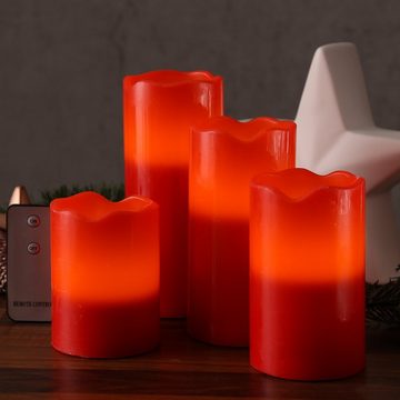 MARELIDA LED-Kerze LED Kerzenset Adventskerzen Weihnachten 4 Größen mit Fernbedienung rot (4-tlg)