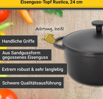 Krüger Fleischtopf Eisenguss Fleischtopf mit Deckel RUSTICA, 24 cm, Gusseisen (1-tlg), für Induktions-Kochfelder geeignet