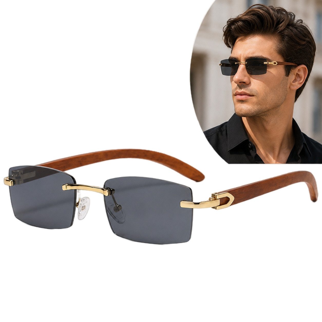 VEKROBOT Sonnenbrille Randlose rechteckige Sonnenbrille retro modisch für Damen und Herren (Packung, 1-St., UV-Schutz Sonnenbrille – leicht, bequem & stylisch) Kleine Sonnenbrille im klassischen Retro-Design