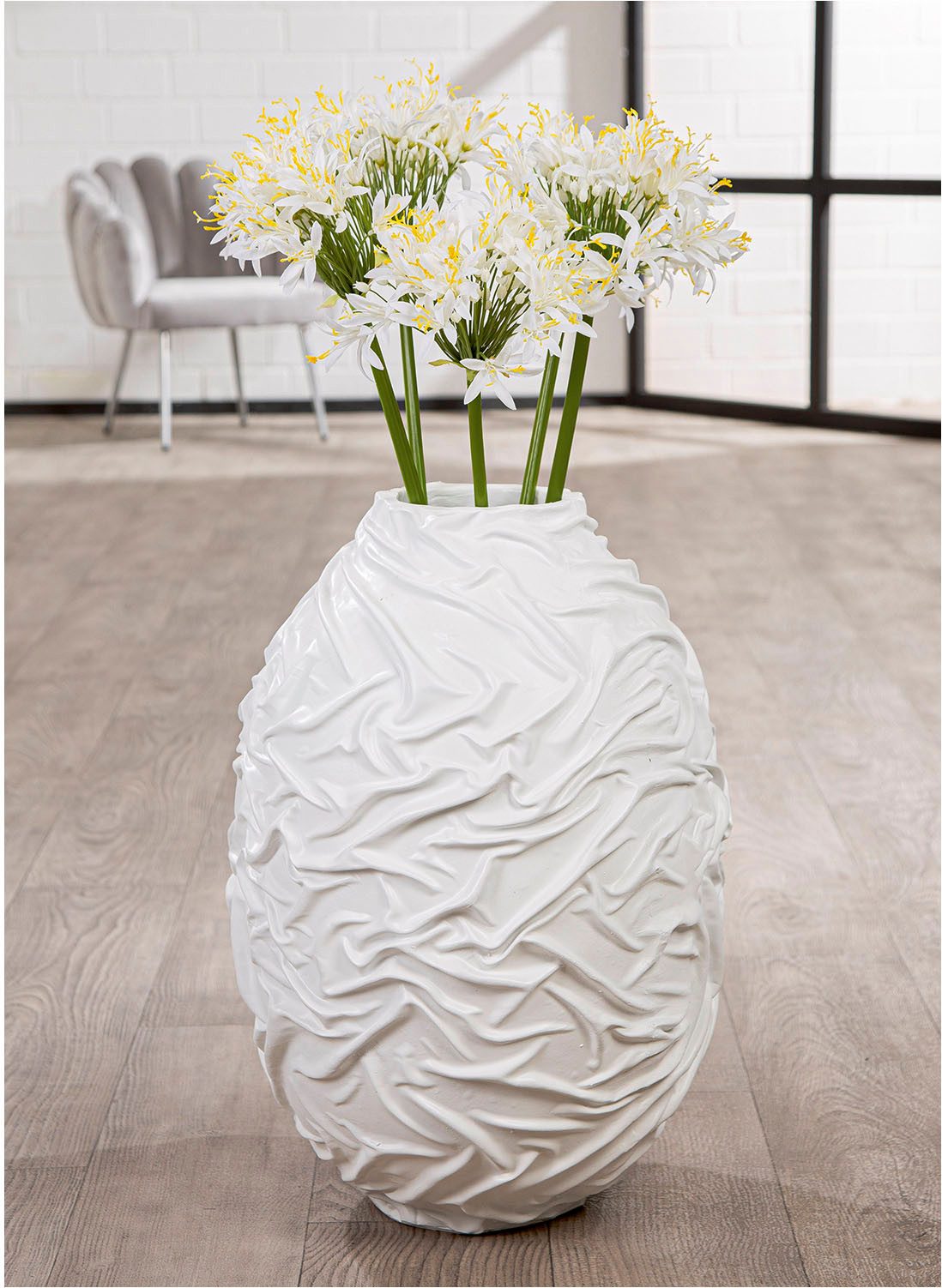 GILDE Bodenvase Bodenvase organisch Drapes weiß (1 St)