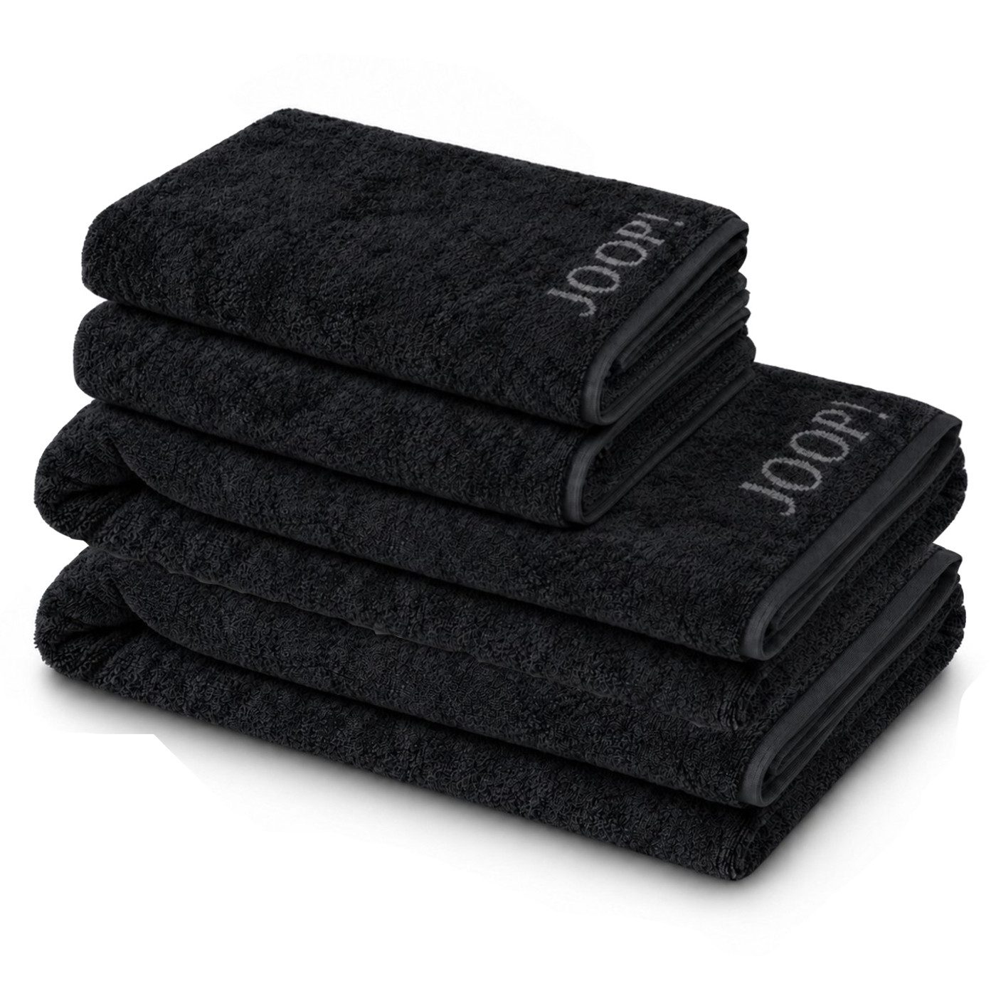 JOOP! Handtuch Set JOOP! Handtuch Duschtuch Set 4-teilig 1600-90 Classic schwarz anthra., Walkfrottier (Spar-Set, 4-St)