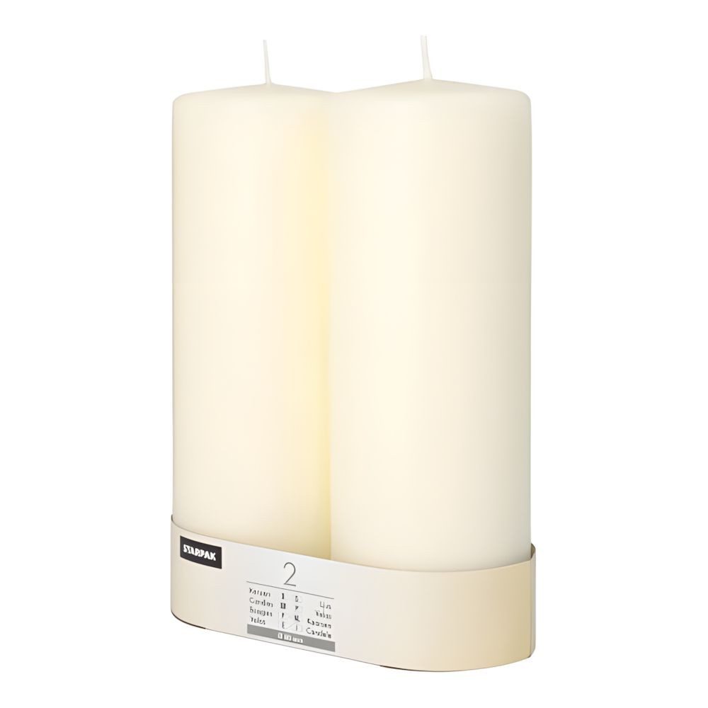 PAPSTAR Stumpenkerze Stumpenkerzen Ø 80 mm, 220 mm elfenbein Ivory mit Flachkopf 2 Stk