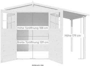 KONIFERA Gartenhaus Alto 2 PLUS Fineline Satteldach, BxT: 343x169 cm, mit Anbaudach