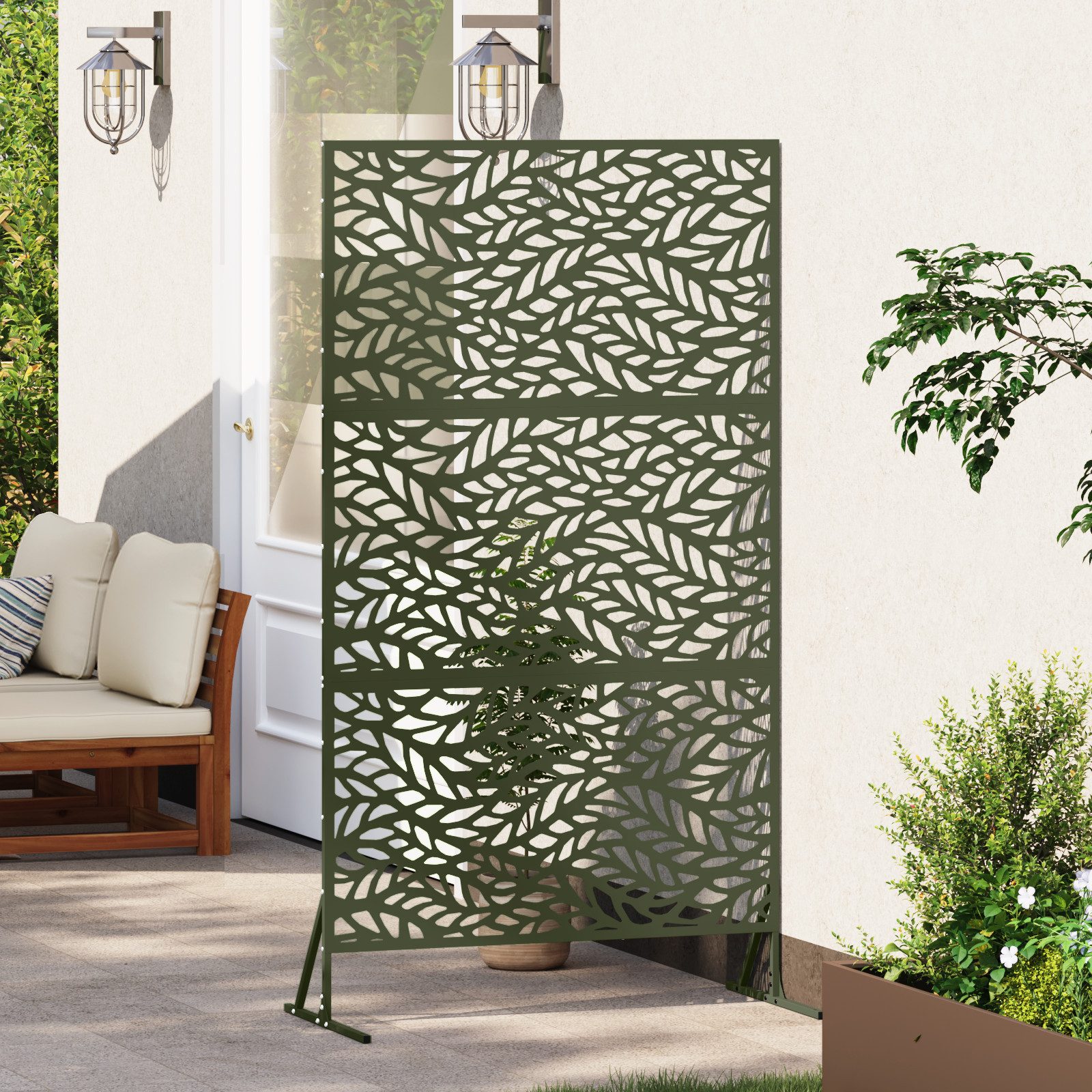 vidaXL Gartenzaun Metallzaun-Element Olivgrün Pulverbeschichteter Stahl günstig online kaufen