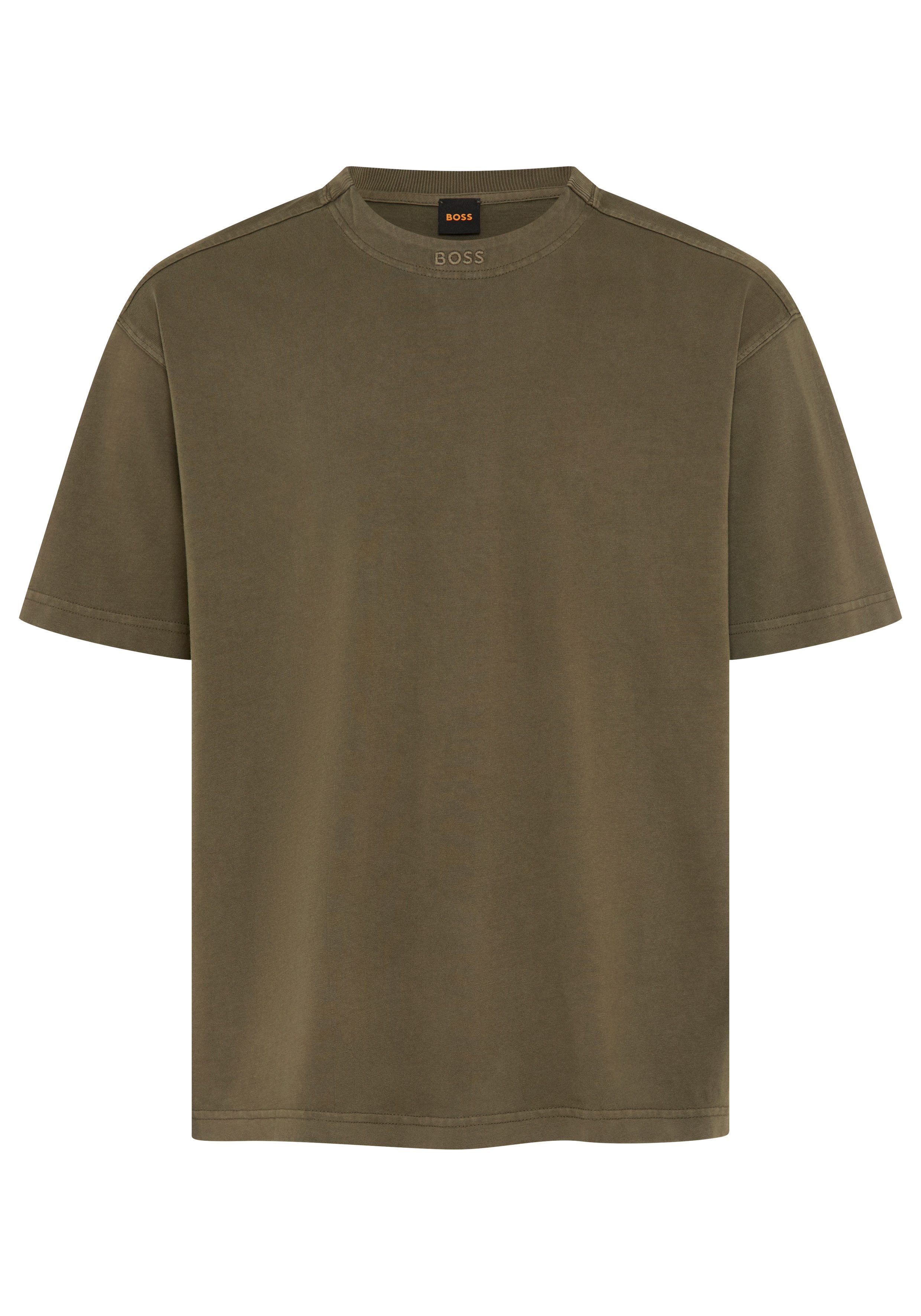 BOSS ORANGE T-Shirt Te Dye Relaxed Fit 100% Cotton Jersey Mock Neck Logo Centered