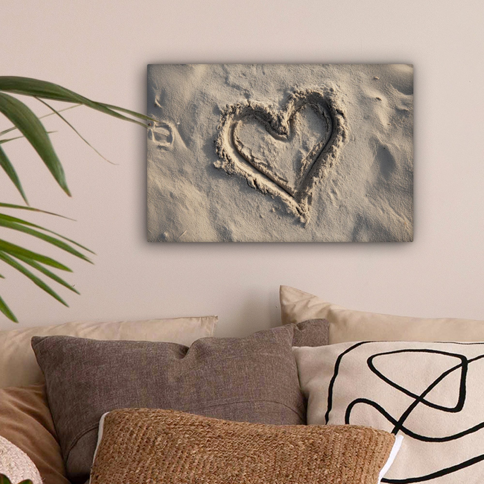 OneMillionCanvasses® Leinwandbild Herzform - Signiert - Beige - Sand, Fotod günstig online kaufen