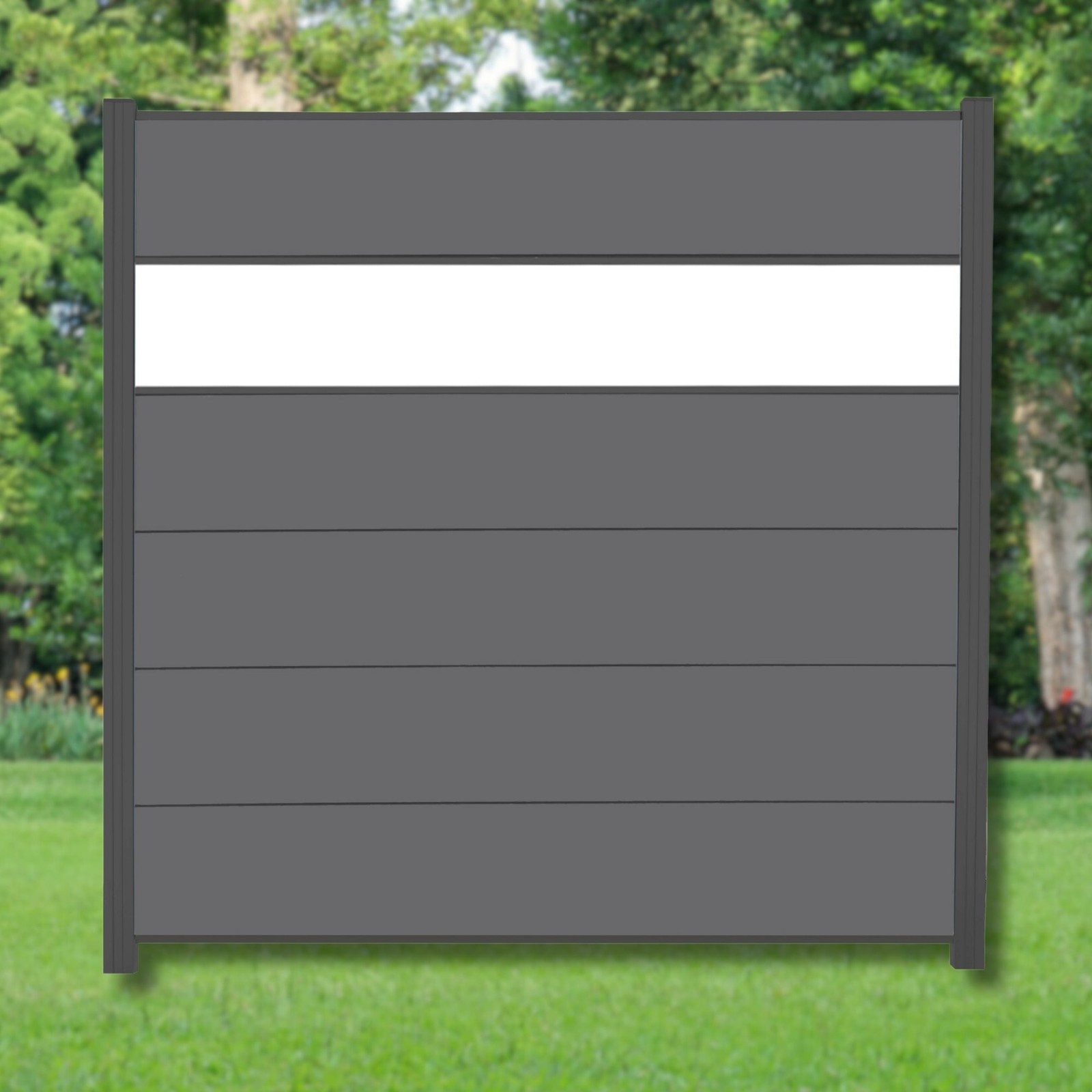 WPC Profi Zaun XL Komplettset Anthrazit Sichtschutzzaun Dekor Glas 180x180cm