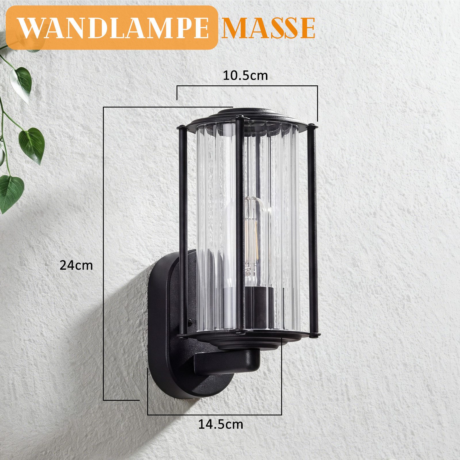 Nettlife Außen-Wandleuchte Schwarz für Innen & Außen Garten E27 Fassung max. 40W, ohne Leuchtmittel, für Terrasse Balkon Hauswand Garten
