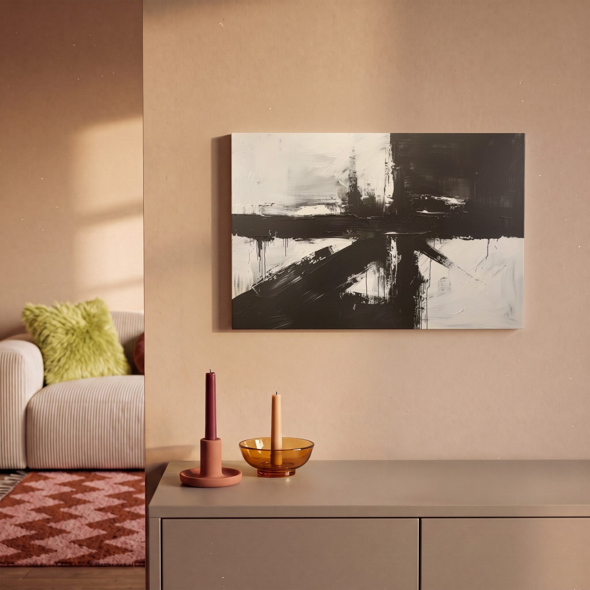 OneMillionCanvasses® Leinwandbild Modern - Schwarz und weiß - Abstrakt - Kunst, Fotodruck (1 St), Wandbild, Deko Schlafzimmer Wohnzimmer Flur 20x20 cm – Bild 2 von 5