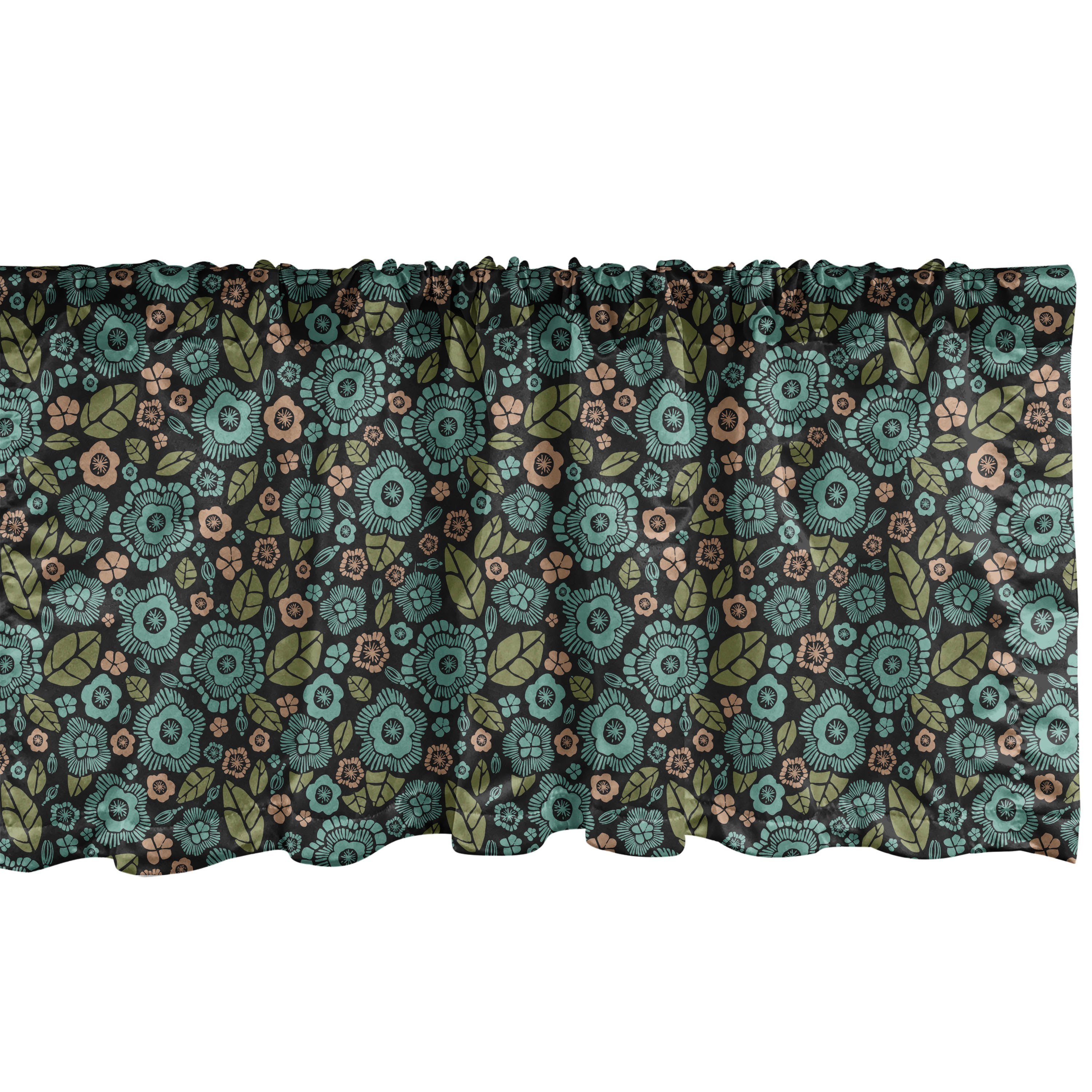 Scheibengardine Vorhang Volant für Küche Schlafzimmer Dekor mit Stangentasche, Abakuhaus, Microfaser, Blumen Erde tonte Blütenblätter