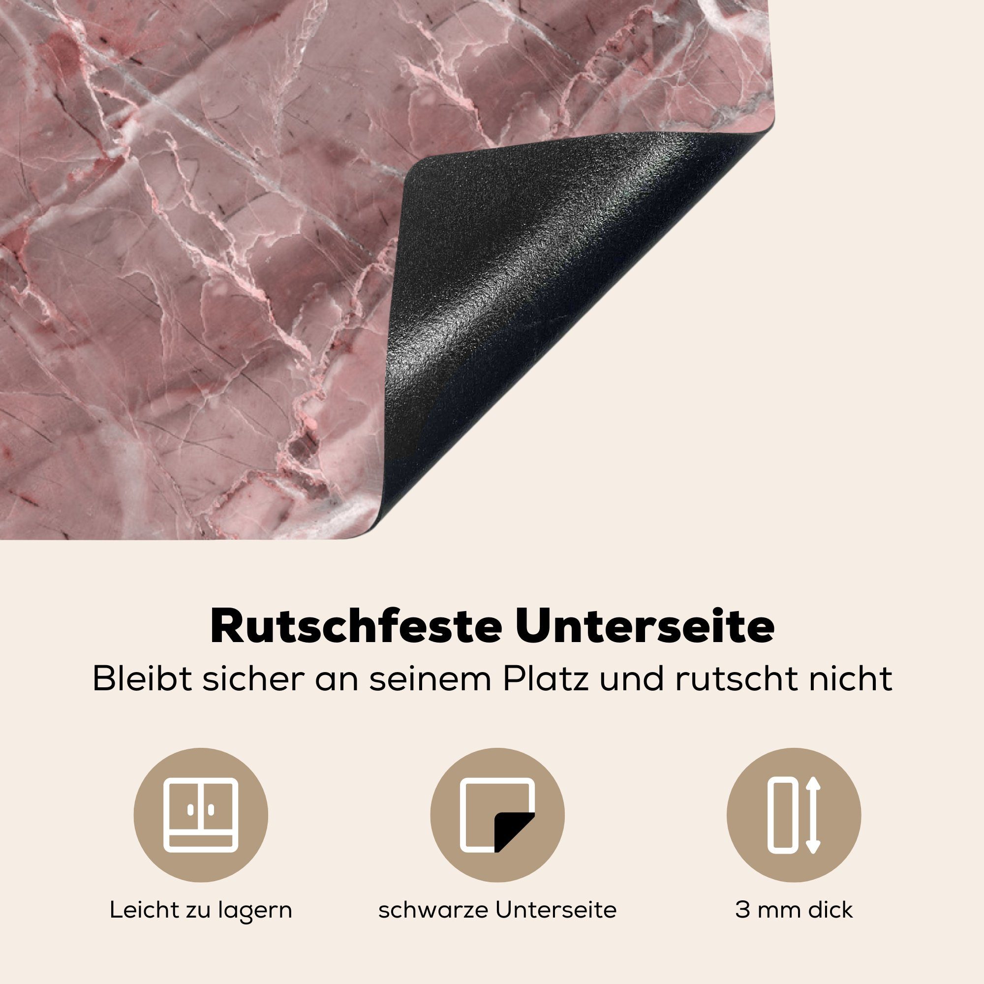 MuchoWow Herdblende-/Abdeckplatte Rosa - Weiß Ceranfeldabdeckung, 78x78 - tlg), Arbeitsplatte - für küche Vinyl, (1 Granit Kieselsteine, cm