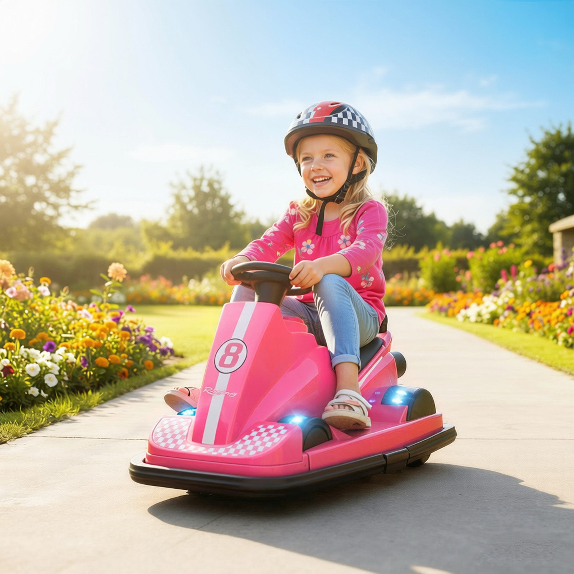 AIYAPLAY Elektro-Kinderauto Kinder Autoscooter, Bumper Car, 360° drehbar, Sanftstart, Belastbarkeit 30 kg, (1-tlg), Musikfunktion, 3-8 Jahre, Rosa