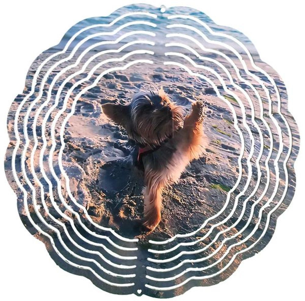 Ladreas Windspiel Edelstahl 3D Windspiel Windspinner 20cm Yorkshire Terrier Strand WI83