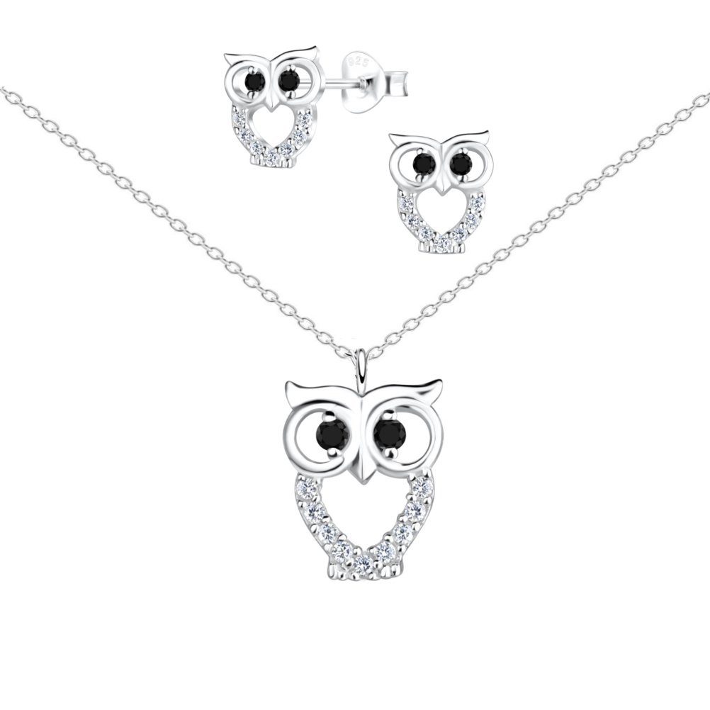 ALEXANDER YORK Schmuckset EULE mit Zirkonia cut-out Design, 4-tlg., 925 Sterling Silber