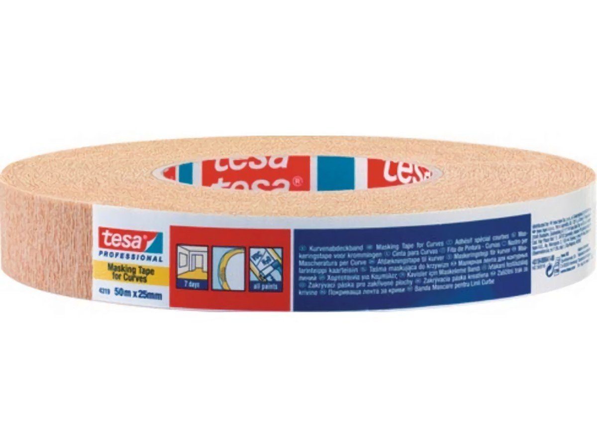 tesa Klebeband 12er Pack Kreppband tesakrepp® 4319 sta.gekreppt hellbraun L.50m B.25