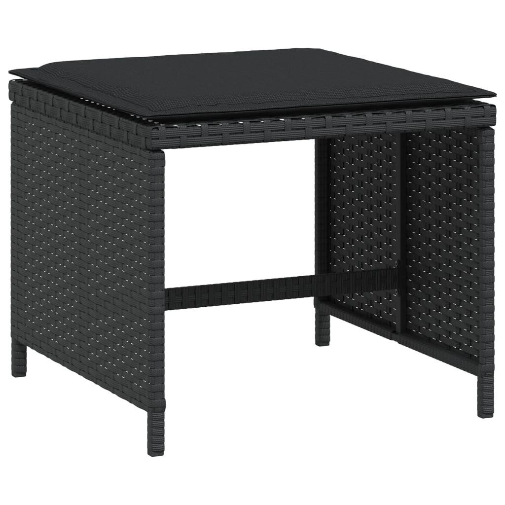 vidaXL Hocker Табурет mit Kissen 4 Stk. Schwarz 40x40x35 cm Poly Rattan