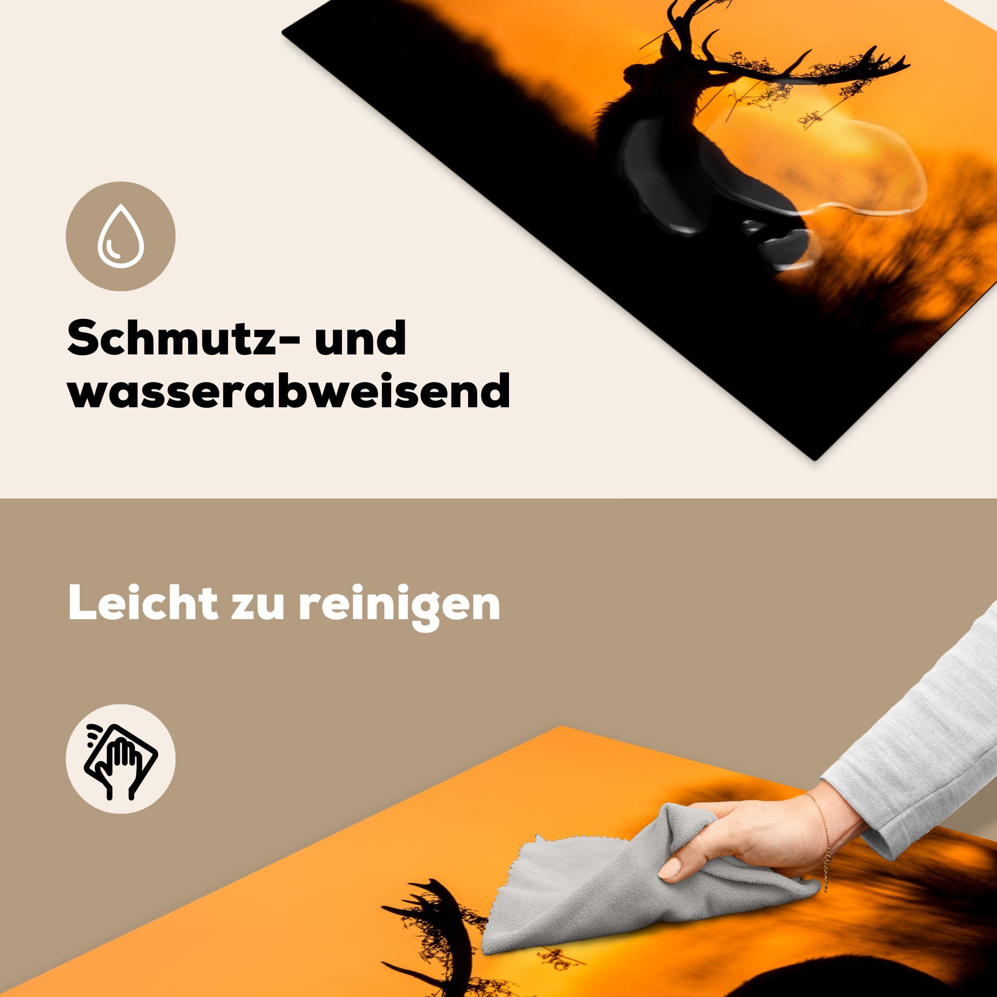 MuchoWow Herdblende-/Abdeckplatte Hirsch - Orange Tiere die (1 - Induktionskochfeld - für Natur, 81x52 - Scherenschnitt tlg), Vinyl, Ceranfeldabdeckung küche, Schutz cm