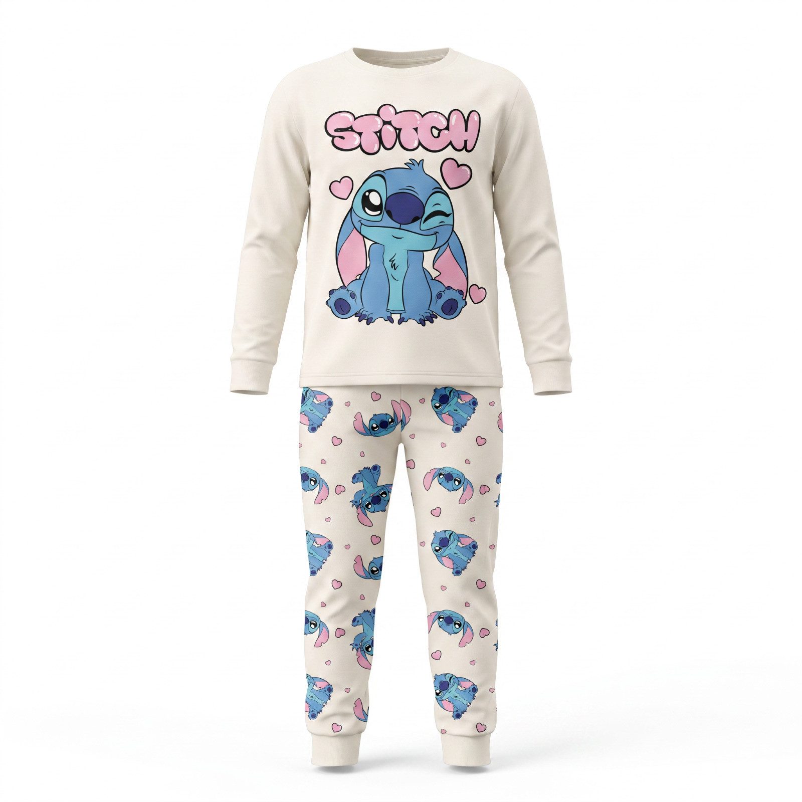 Disney Schlafanzug Disney Stitch Kinder Mädchen langarm Schlafanzug Pyjama Shirt Hose (Packung) Gr. 104 bis 128 - 100% Baumwolle