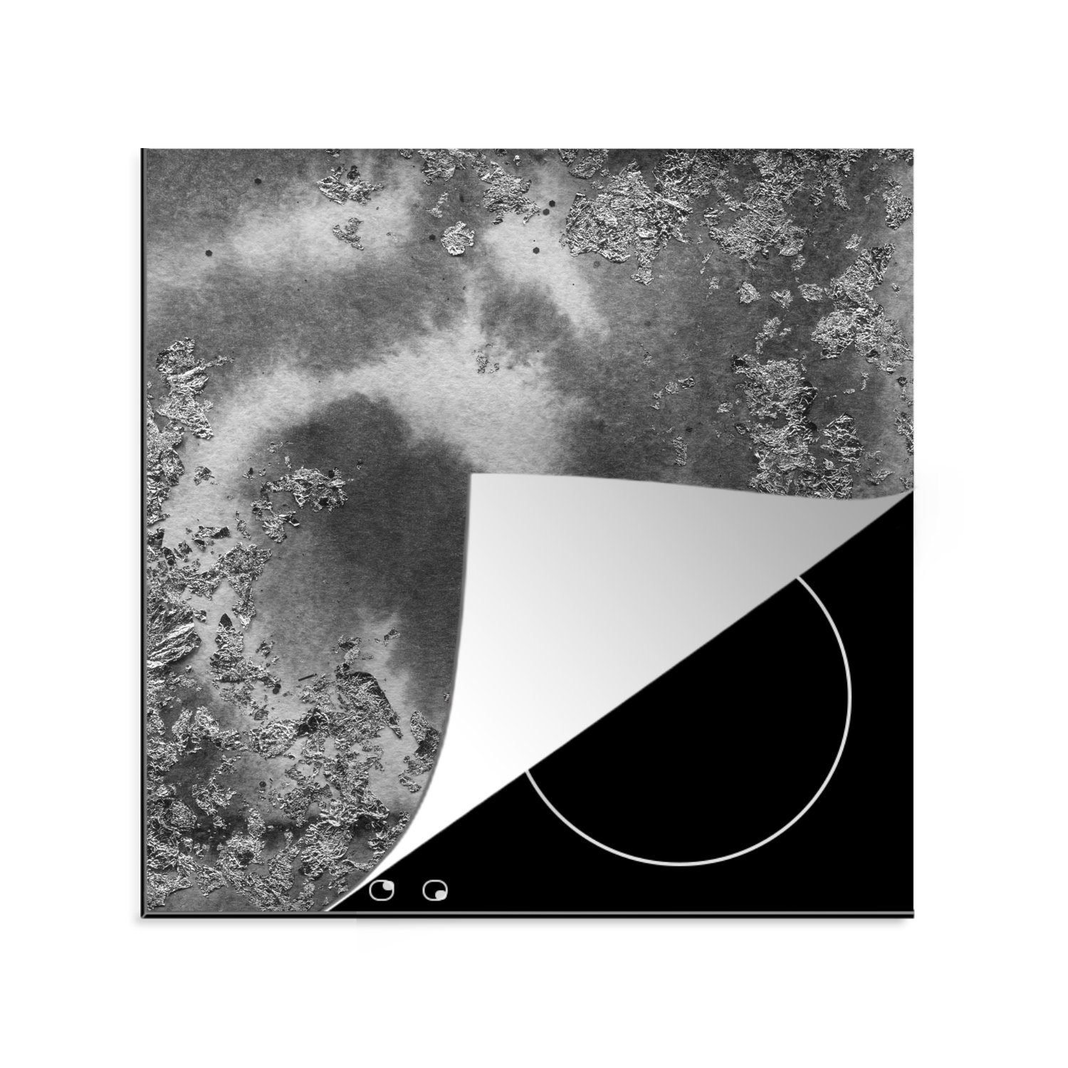 MuchoWow Herdblende-/Abdeckplatte Silber - Glitter küche cm, tlg), für Abstrakt, Vinyl, 78x78 Arbeitsplatte - Ceranfeldabdeckung, (1