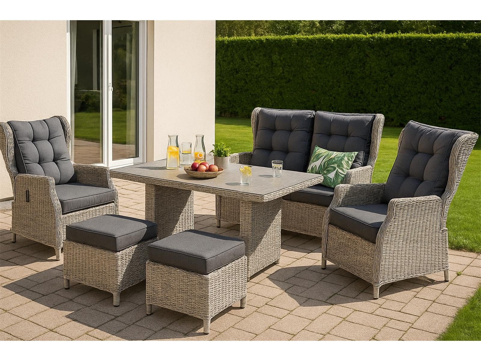 Green Spirit Gartenlounge-Set Gartenmöbel Lounge Set Bilbao in grau von Green Spirit, (Set, 6-tlg., 1 Sofa, 2 Sessel, 2 Hocker, 1 Tisch, inkl. Auflagen), Relax-Positionen
