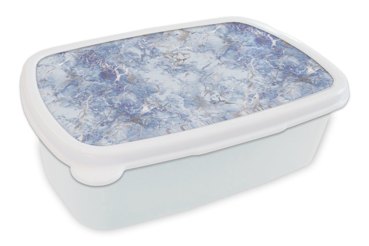 MuchoWow Lunchbox Marmor - Silber - Muster - Luxus, Kunststoff, (2-tlg), Brotbox für Kinder und Erwachsene, Brotdose, für Jungs und Mädchen weiß