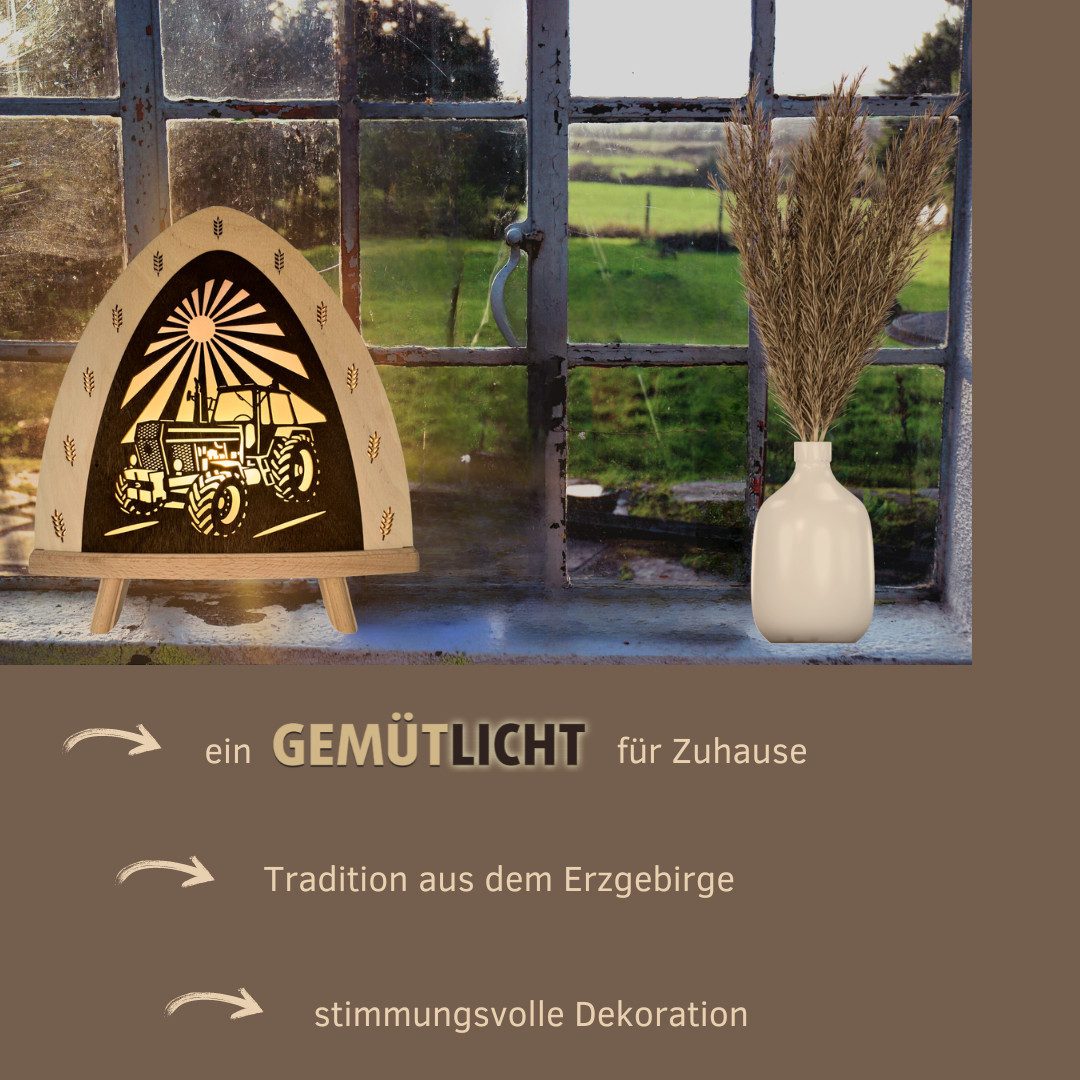 Weigla LED Dekolicht Traktor, BxHxT: 30x32x6 cm, LED wechselbar, Dekolampe aus dem Erzgebirge, Holz Buche