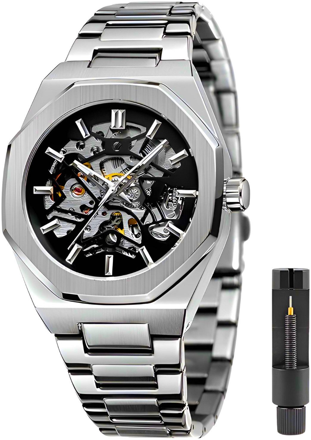 Automatikuhr Mechanische Uhr Skelett Edelstahl