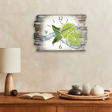 Kreative Feder Wanduhr Design-Wanduhr „Limette“ aus Holz im Shabby Style Design (ohne Ticken; flüsterleises Uhrwerk; außergewöhnlich, modern)