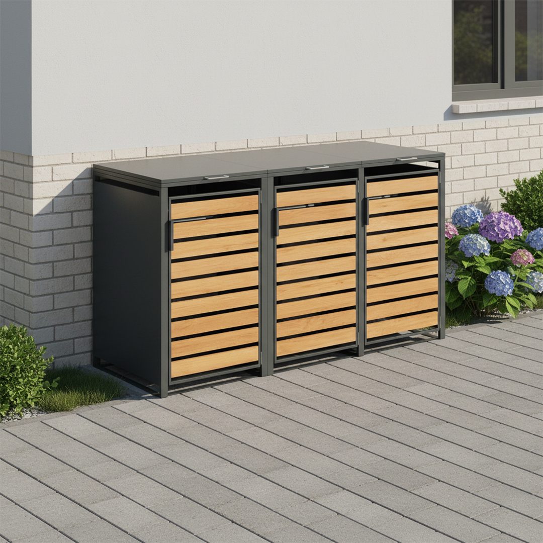 STEELSØN Mülltonnenbox Kestra 120L aus verzinktem Stahl (Anthrazit/Holz, Fü günstig online kaufen