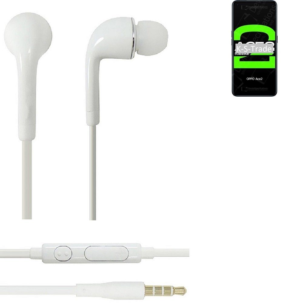 K-S-Trade für Oppo Reno Ace 2 In-Ear-Kopfhörer (Kopfhörer Headset mit Mikrofon u Lautstärkeregler weiß 3,5mm)