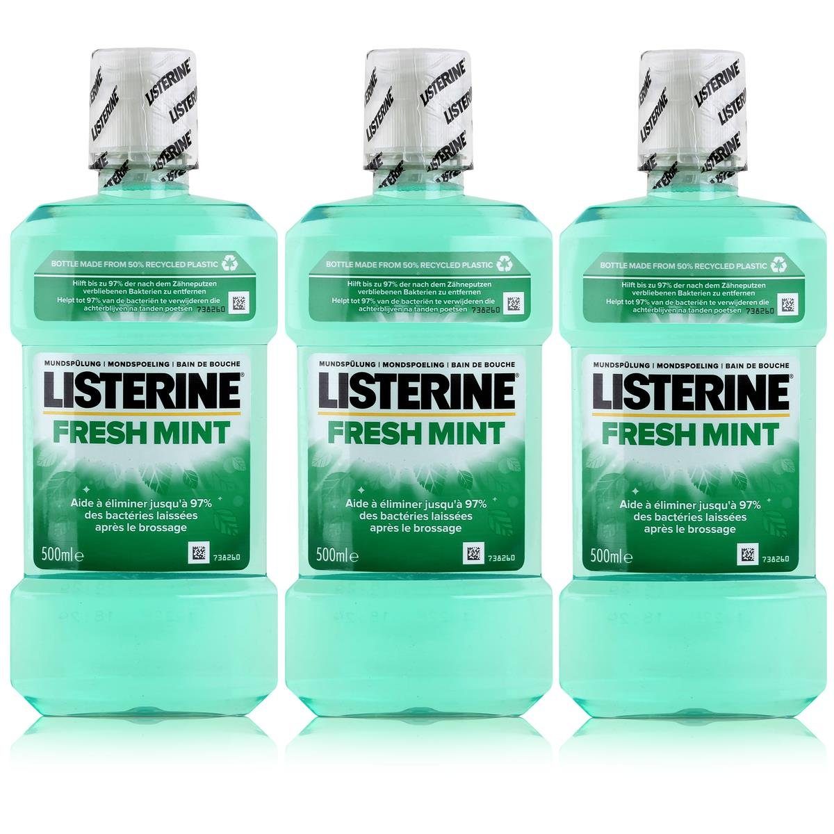 Listerine Mundspülung Listerine Fresh Mint 500ml - Für die tägliche Mundspülung (3er Pack)
