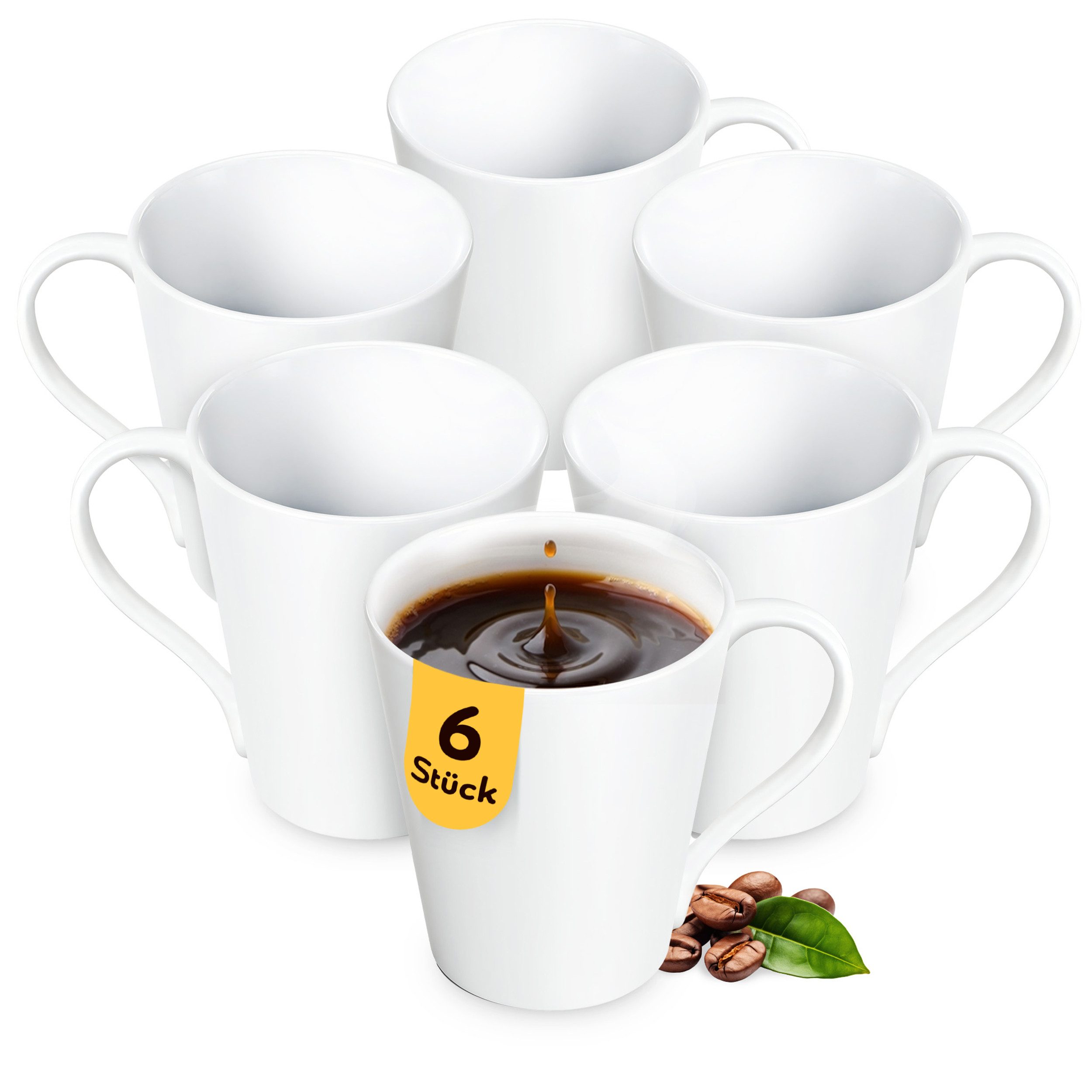 KONZEPT Becher Kaffeebecher aus Porzellan, 280 ml Set 6er Teetassen in Weiß, Kaffee-Tassen zum Bemalen