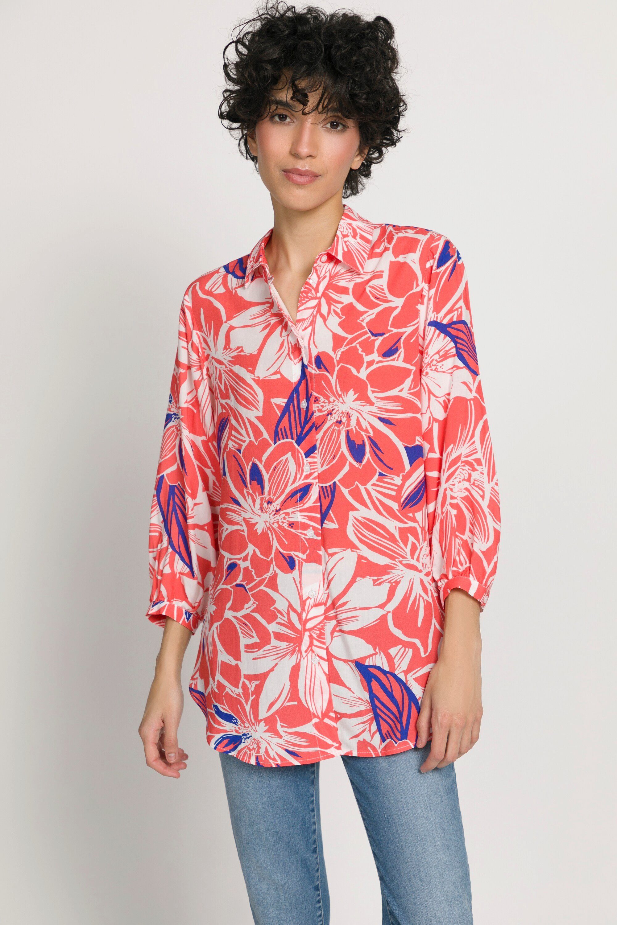 Gina Laura Longbluse Bluse Blüten Hemdkragen 3/4-Arm