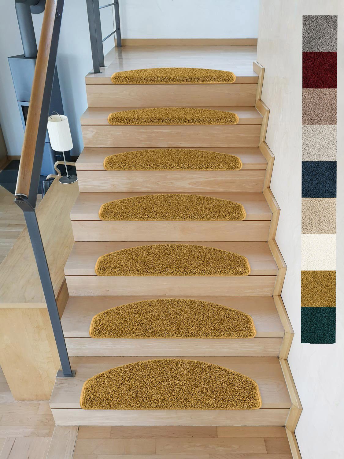 Metzker® Stufenmatte Shaggy Stufenmatten Emphoria Halbrund ocker 15 Stück, günstig online kaufen