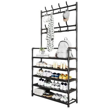 Rutaqian Garderobenständer Kleiderständer, Schuhregal,Stabil Kleiderständer mit ablage und Haken, (80cm x 26cm x 172cm), Shoe Rack für Eingang, Garderobenständer, Wohnzimmer, Schlafzimmer