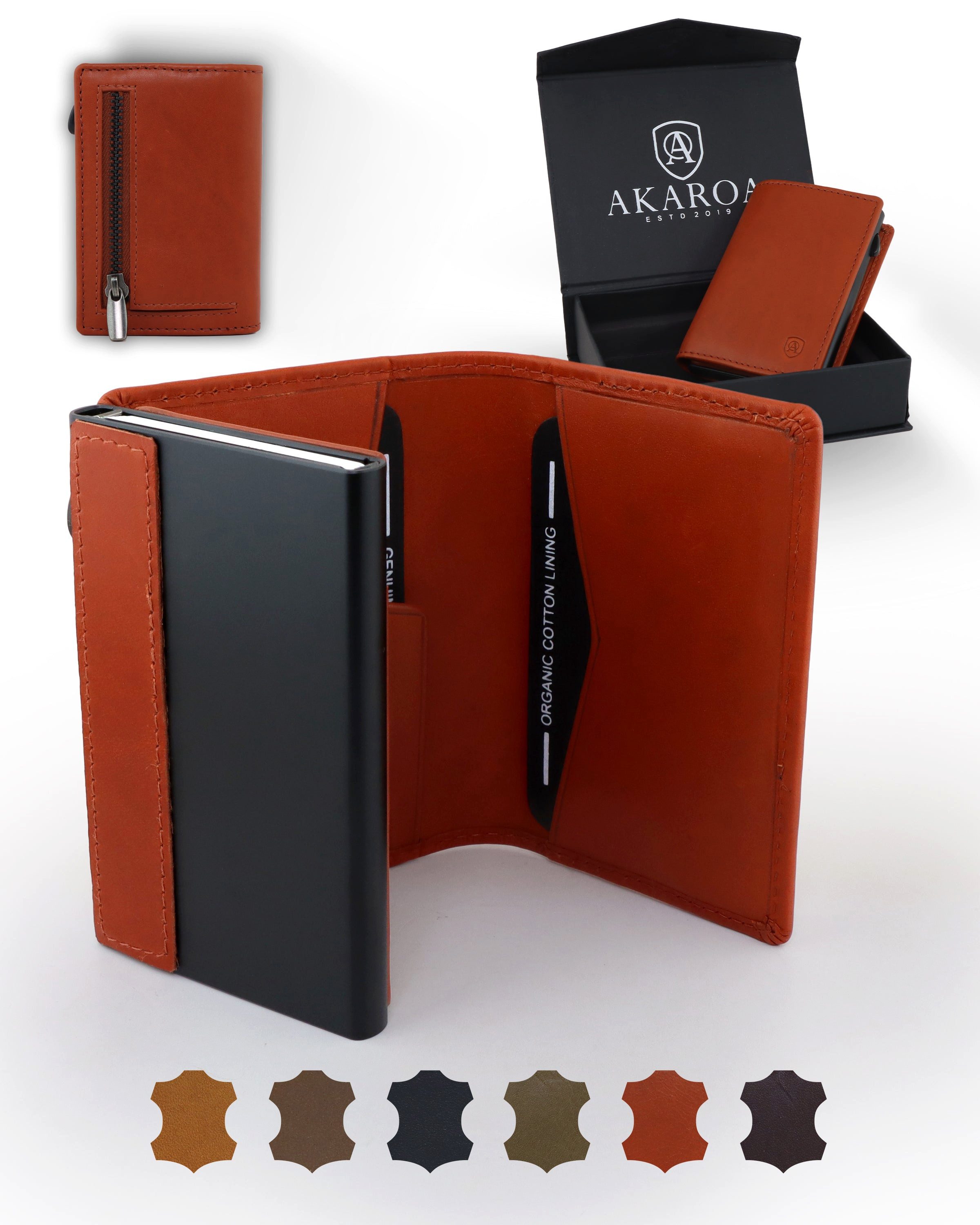 AKAROA Geldbörse Kartenetui Slim Wallet PELLE – Popup Cardholder mit Kartenauswurf