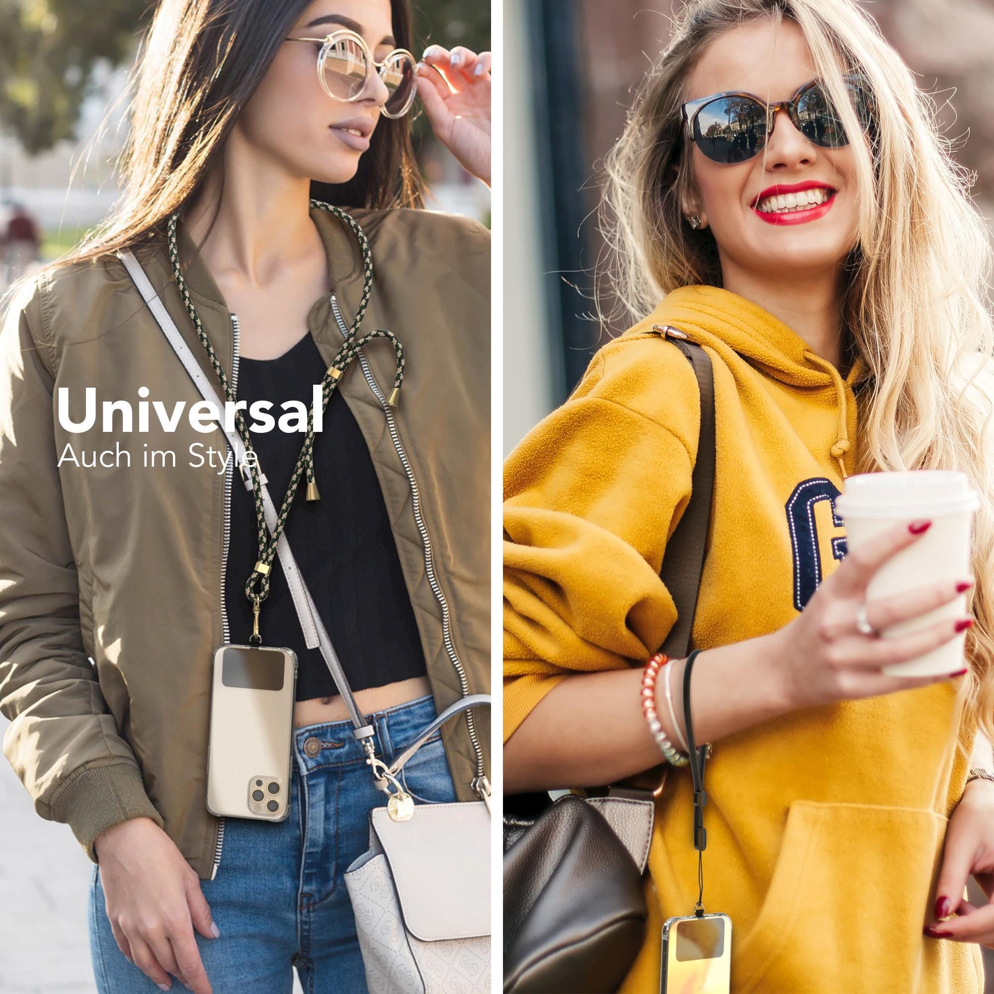EAZY CASE Handykette Universal für jedes Smartphone zum Umhängen, Handykordel für Handytasche Halsband für Smartphone Etui Grün Beige