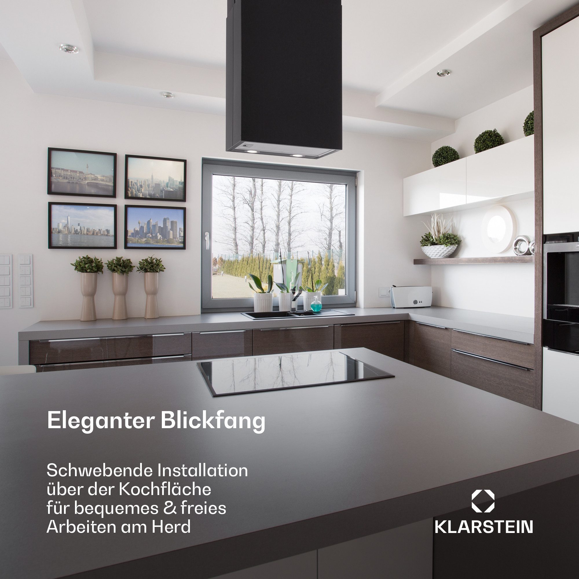 Klarstein Deckenhaube Structura Serie Structura Inselabzugshaube 624 m³/h LED Edelstahl Tastensteuerung Structura, Inselabzugshaube Abluft Umluft mit Aluminium-Filter & Aktivkohle