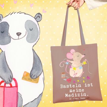 Mr. & Mrs. Panda Tragetasche Maus Basteln - Braun Pastell - Geschenk, Hobby, Beuteltasche, Stoffbe (1-tlg), Lange Tragegriffe