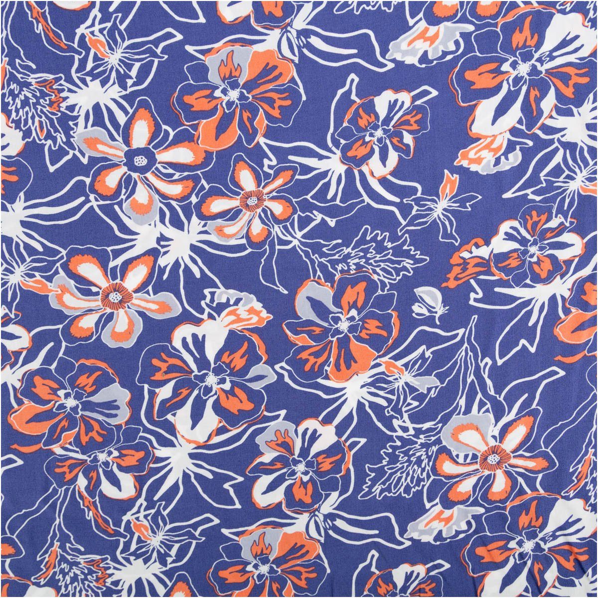 Thumbnail - SCHÖNER LEBEN. Stoff Viskose Stoff Popeline Blumen blau orange 145cm Breite, allergikergeeignet