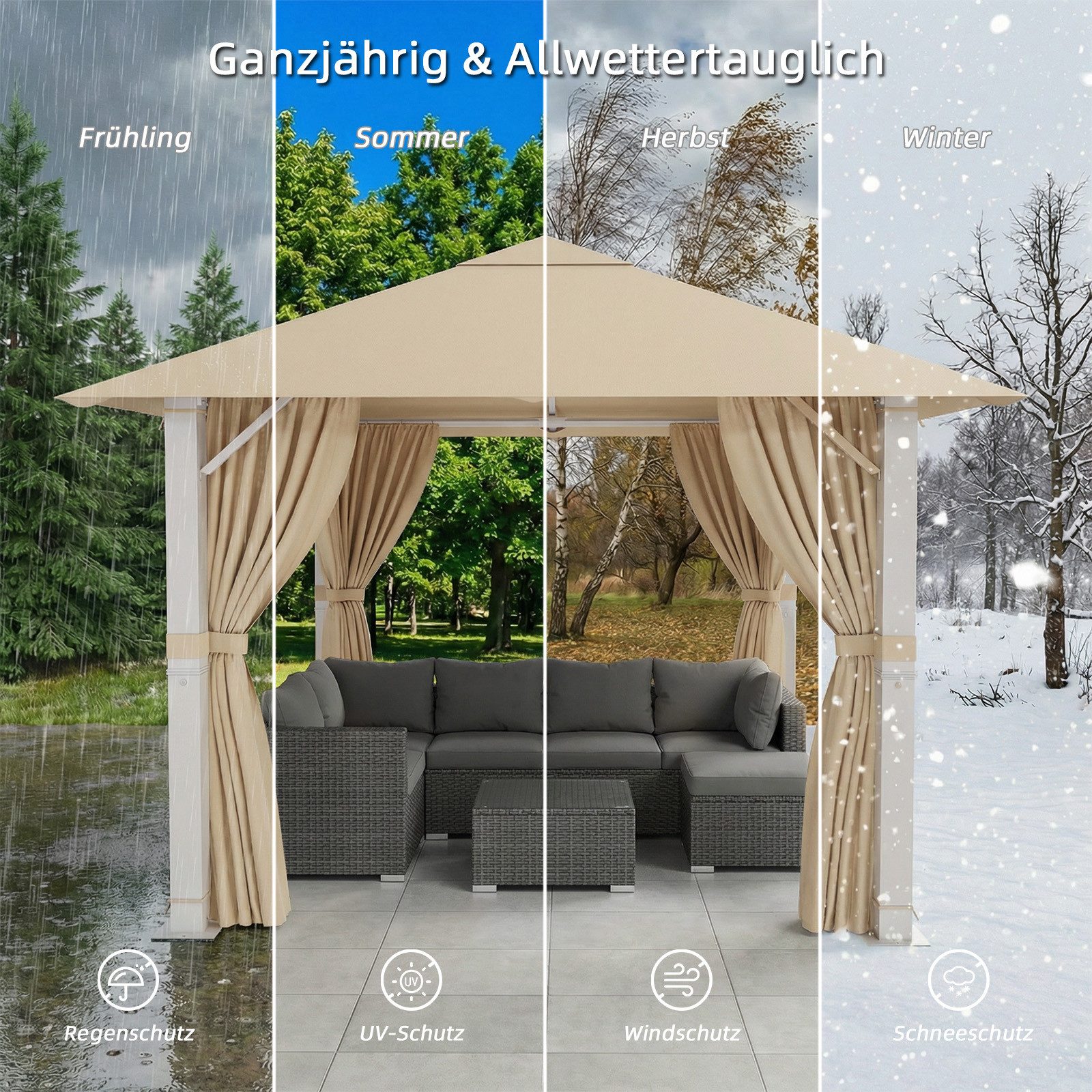 GUNJI Pavillon Großes 3*3m/3*4m wasserdichtes Gartenzelt Patio Gazebo Partyzelt, (Dickes Aluminiummaterial Rostfrei UV-beständig Kann 4-10 Personen beherbergen) – Bild 5 von 5