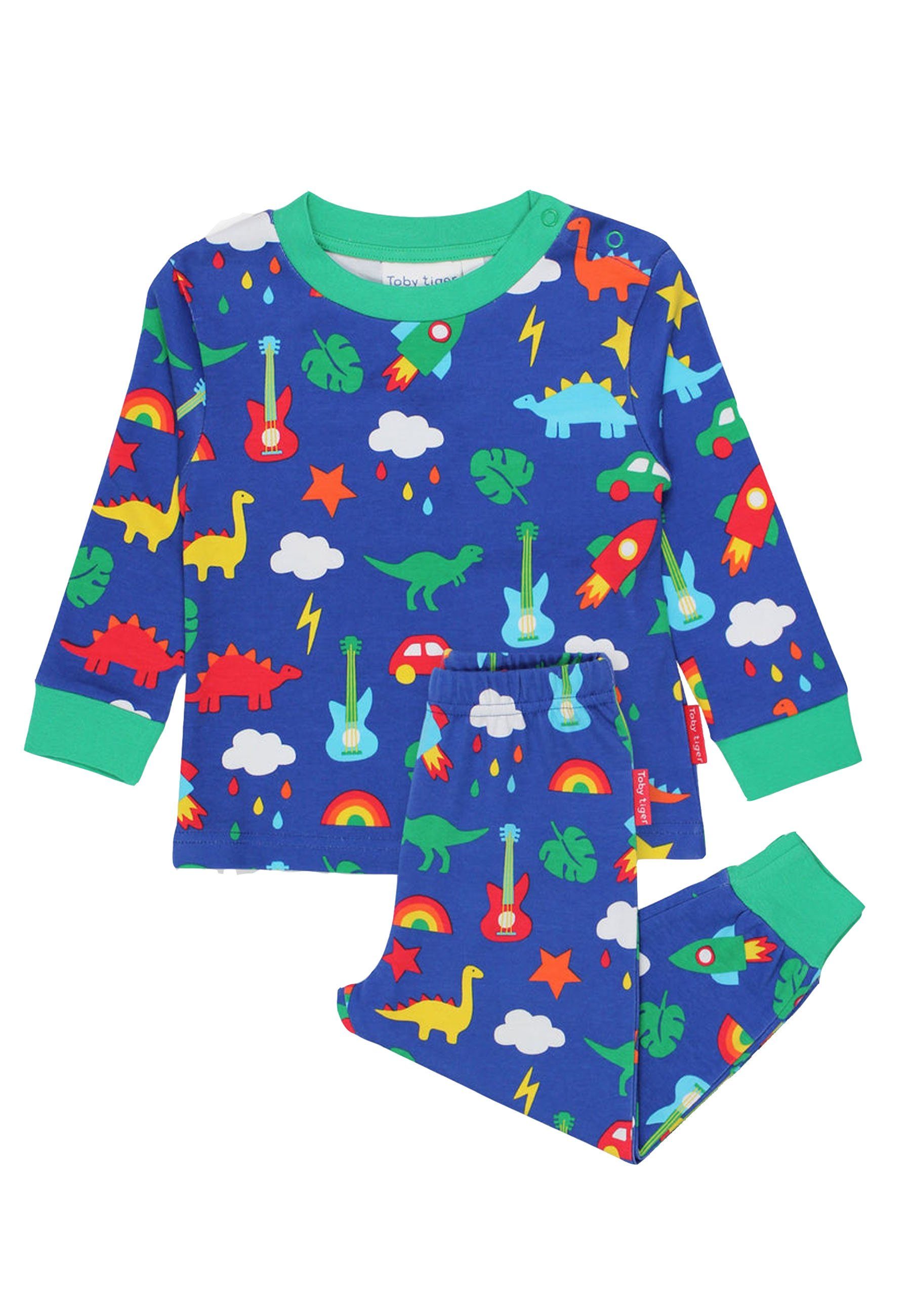 Toby Tiger Schlafanzug Zweiteiliger Schlafanzug mit Dino und Auto Print